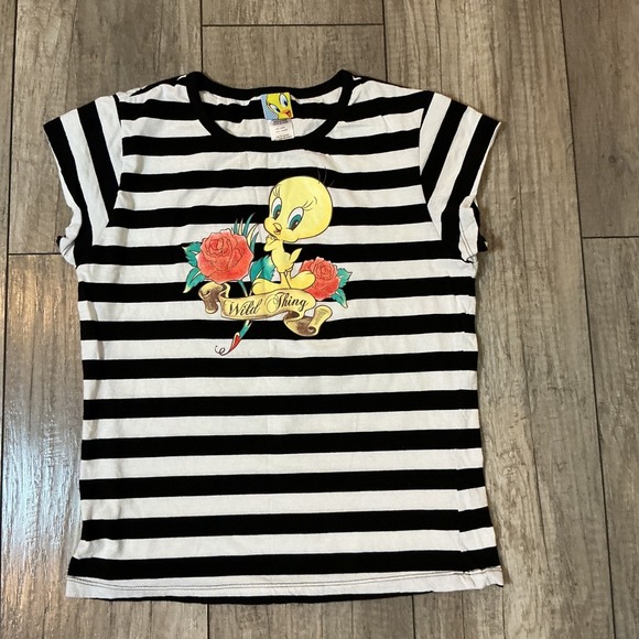 Vintage Retro Warner Bros Tweety Bird T-Shirt Striped Wild Thing Graphic Tee L - Picture 2 of 7